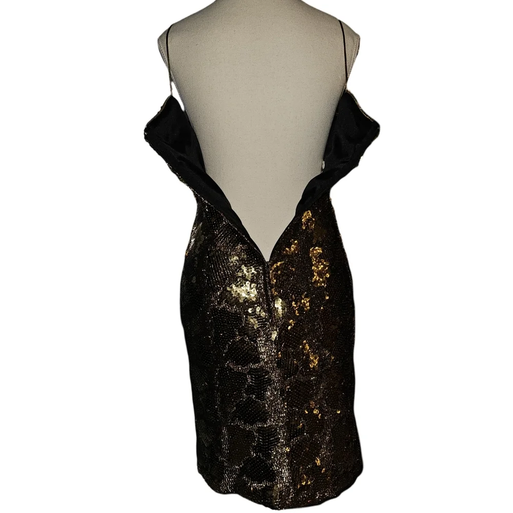 Vtg Dave & Johnny Gold Sequin Animal Print Mini Dress Cocktail Party USA Sz 3/4 - Picture 5 of 16